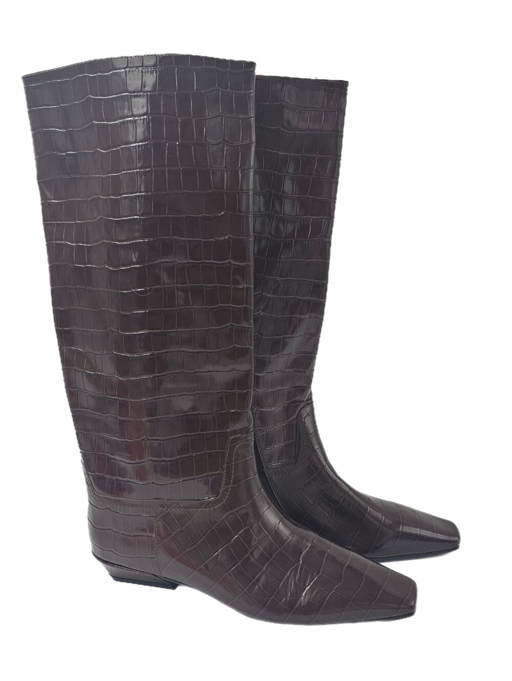 Jeffrey Campbell Passo Brown Croco Knee High Boots Square Toe Women's 8 NWOB
